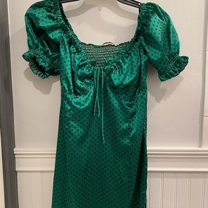 Green Polka Dot Puff Sleeve Dress